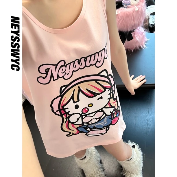 NEYSSWYC【粉棒棒糖】粉背心百搭可爱闺蜜夏无袖宽松小众少女时尚