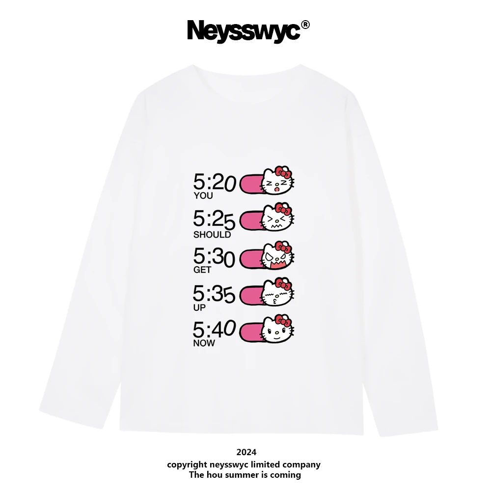 NEYSSWYC 【售完不补】闹钟趣味纯色黑白长袖T恤可涂鸦男女BF风