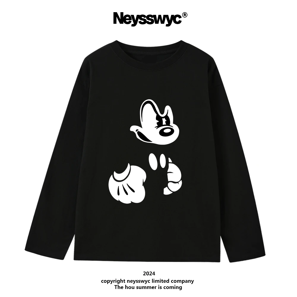 NEYSSWYC 【售完不补】生气MK纯黑长袖T恤生气涂鸦男女BF风春秋冬