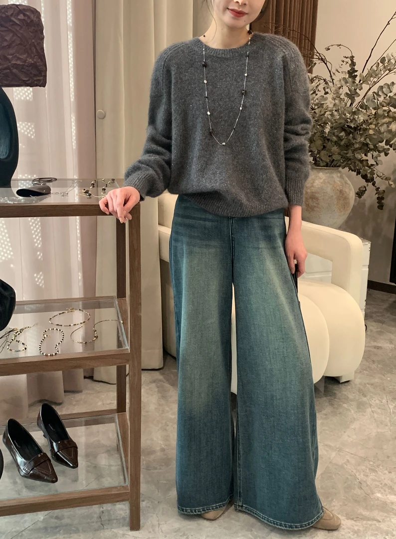 红人上新 蓝湖胶片 Eeagoo一格 小众设计风牛仔裤秋冬新款