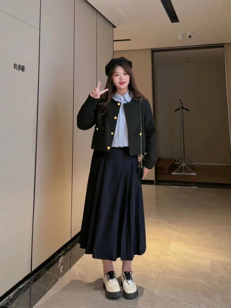 小香学院风衬衫半身裙小香外套女秋季2024新款韩剧茶系穿搭