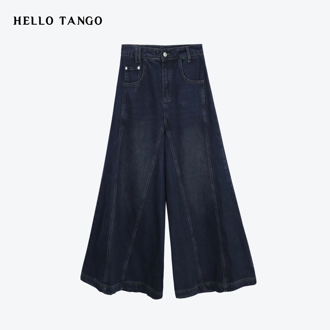 HELLOTANGO《廓形态度》小众设计感复古牛仔阔腿裤升级版F128-1#