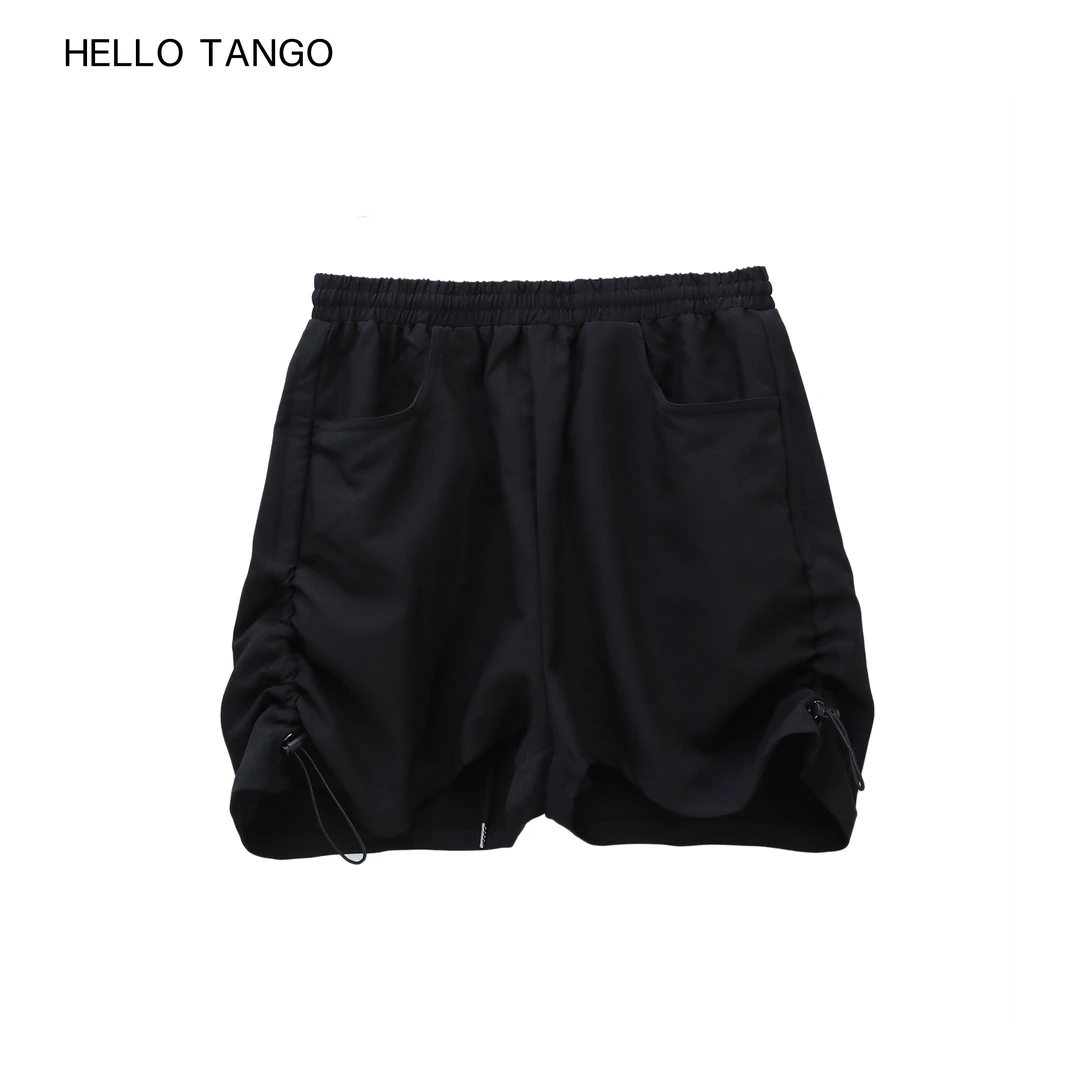 HELLOTANGO《沿海假日》小众时尚两侧抽绳醋酸百搭短裤84433-1#