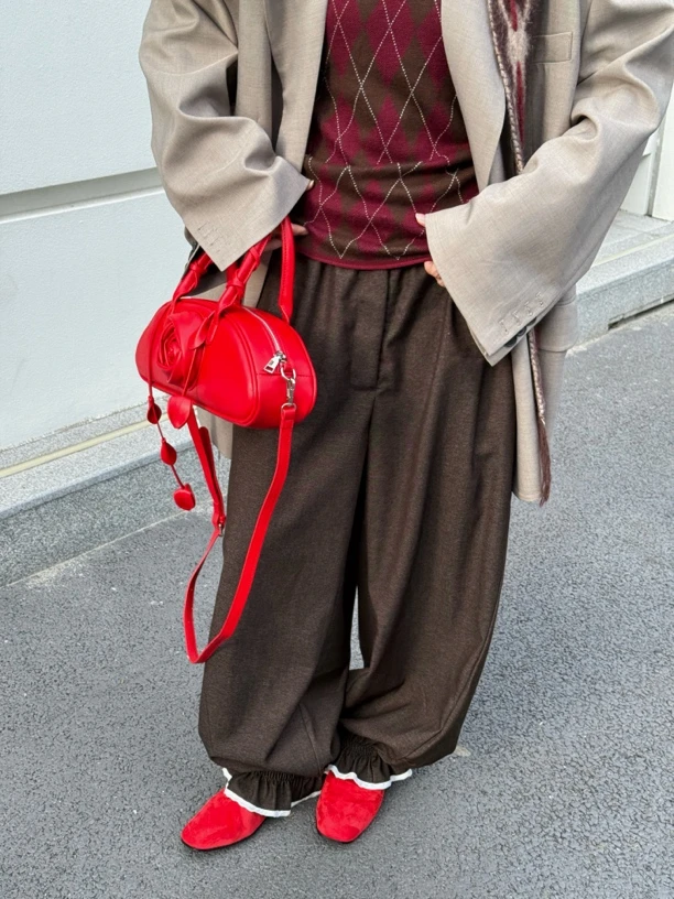 HELLOTANGO《新锐姿态》小众设计宽松显瘦束脚西裤84873#