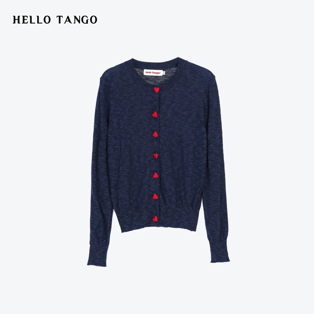 HELLOTANGO《简爱日记》小众时尚软糯温柔风爱心纽扣针织开衫8272#