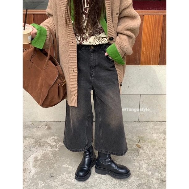 HELLOTANGO《万能公式》小众复古做旧洗水美拉德八分牛仔裤F126#