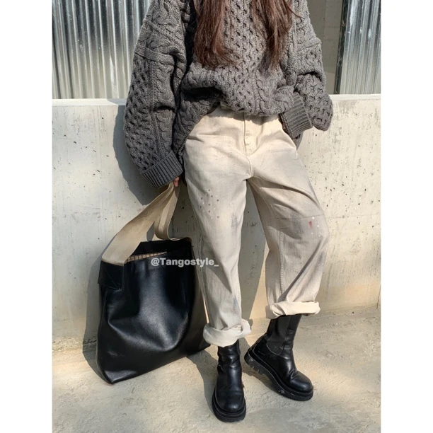 HELLOTANGO《抽象绘画家》小众复古休闲美式涂鸦牛仔裤F125#