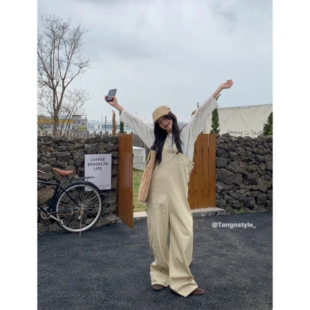 HELLOTANGO《跨界潮流》小众时尚设计V字背带裤84145#