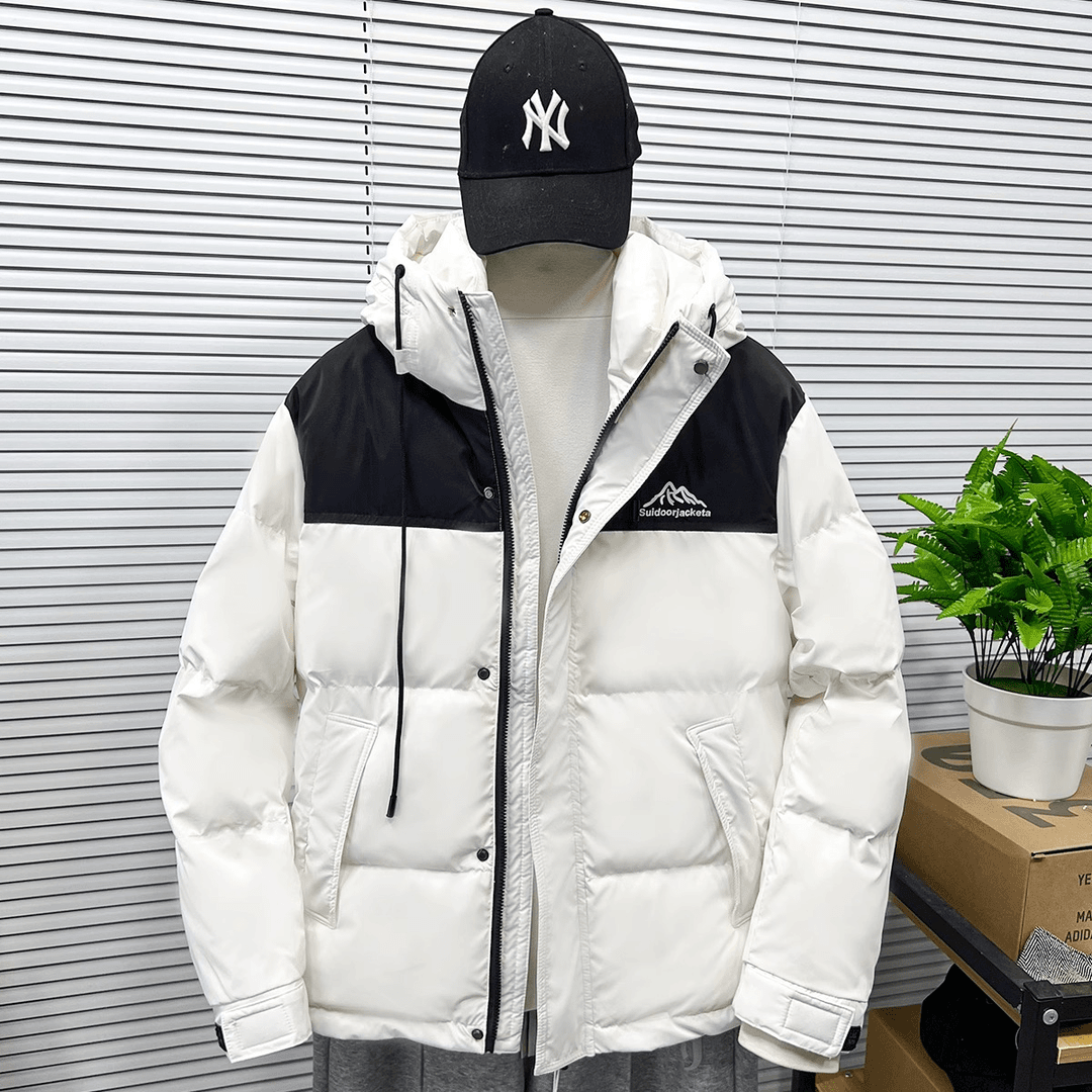 冬季白鸭绒羽绒服男士2023年新款韩版短款加厚面包服连帽外套男装