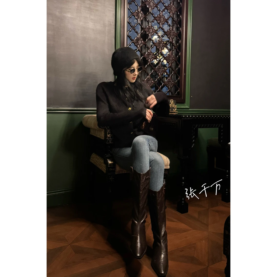 Le' Murmure 手抓花牛皮 褶皱水洗纯手工中筒西部牛仔靴zb