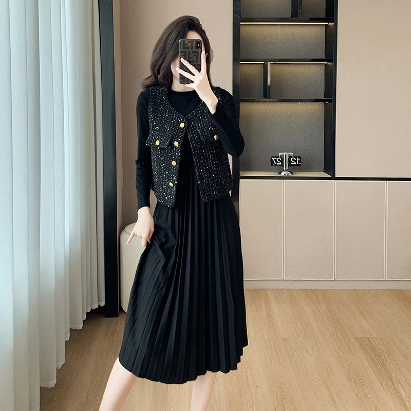 时尚马甲连衣裙两件套女2025春秋新款气质高级感洋气套装女士