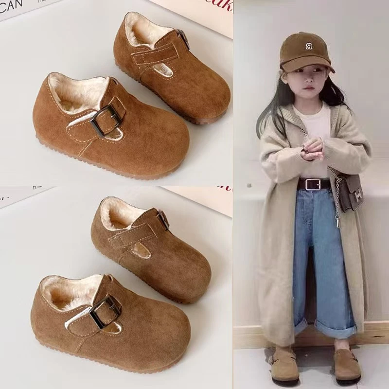 女童鞋子2024冬季新款儿童加绒勃肯鞋宝宝软底加厚鞋男童保暖棉鞋