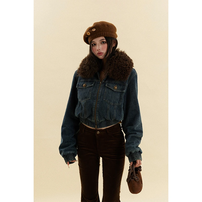 刘德瓜LDG【丹宁味道】水洗做旧牛仔外套短款秋冬长袖牛仔夹克