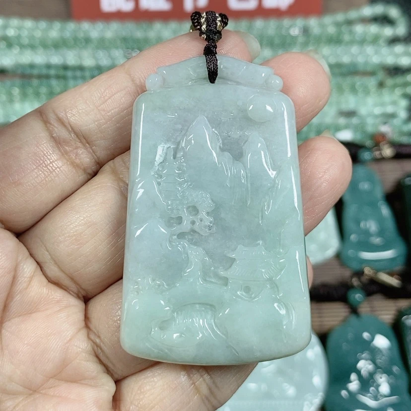 【闪购商品】翡翠颈饰未镶嵌玉吊坠山水牌