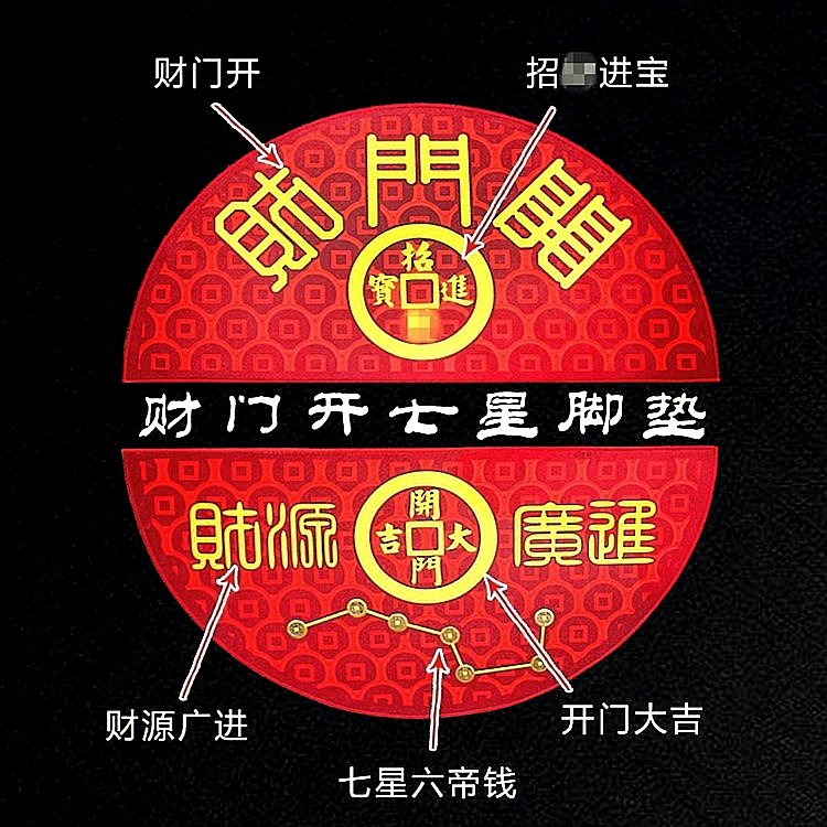 新款龙年吉祥物入户门北斗七星门垫门口半圆形地垫贴六帝铜钱