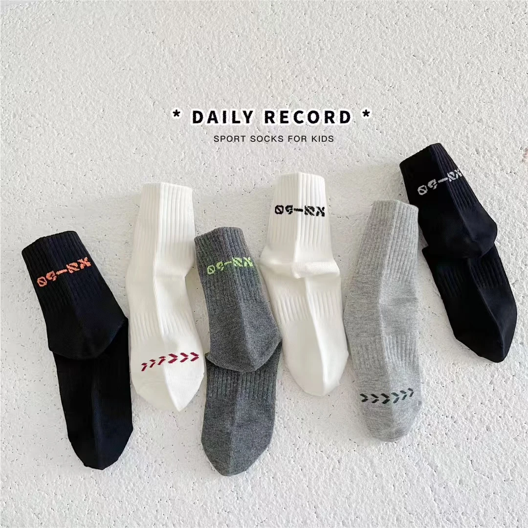 男童袜子春秋季新款中大童百搭字母运动棉袜