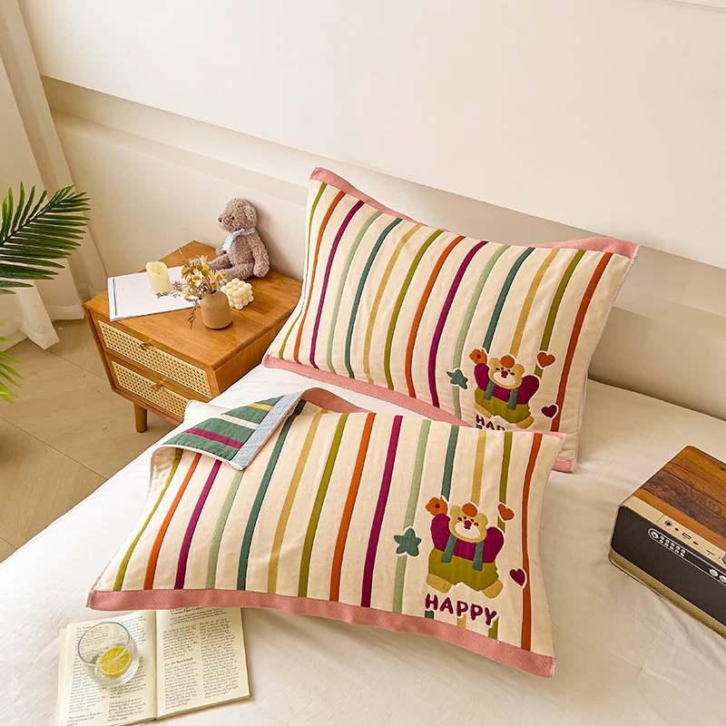 新款柔软单人透气不闷汗6层加厚枕巾纱布吸湿吸汗成人家用一对