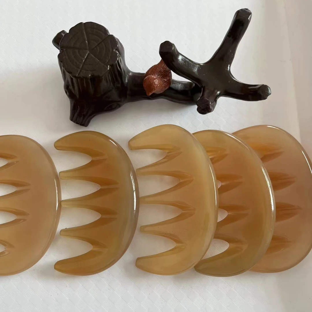 一个装精品天然五齿经络梳子按摩梳疏通头部经络头皮大宽齿羊角梳