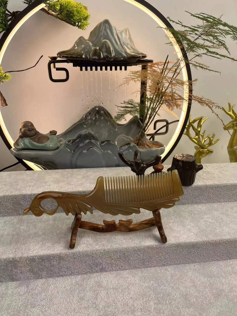 直播间一物一拍精品天然手工牛角宽齿密齿梳防静电家用防脱牛角梳