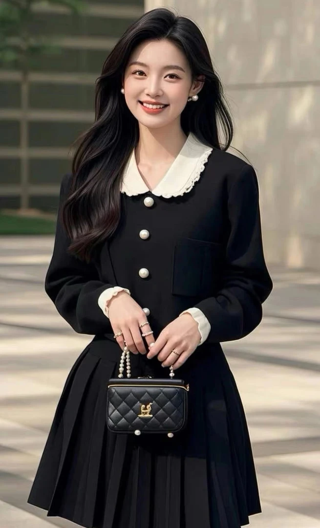 重工钩花针织套装 韩系针织开衫外套女+高腰半身裙百褶裙