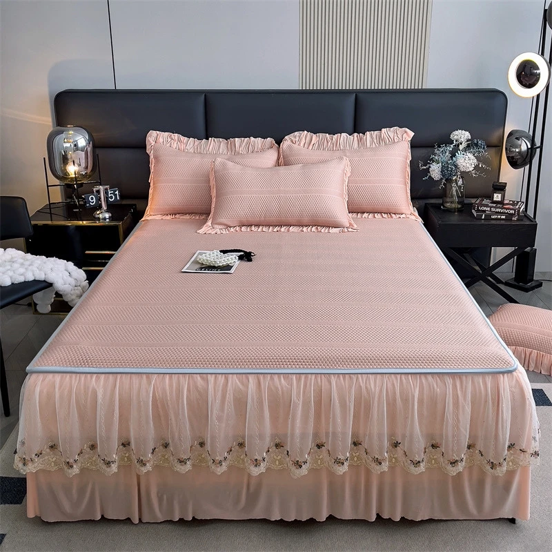 冰豆豆冰丝席凉感可拆洗夏天专用柔软冰丝凉席床裙款三件套