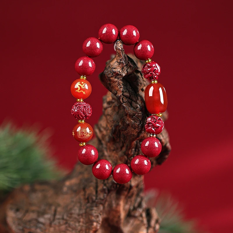 含辰砂工艺品朱砂手串女三合六合全面化解男士佩戴本命年