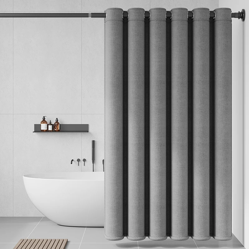 浴室套装免打孔浴室卫生间防水隔断帘窗帘门帘纯色加厚防霉罗马孔