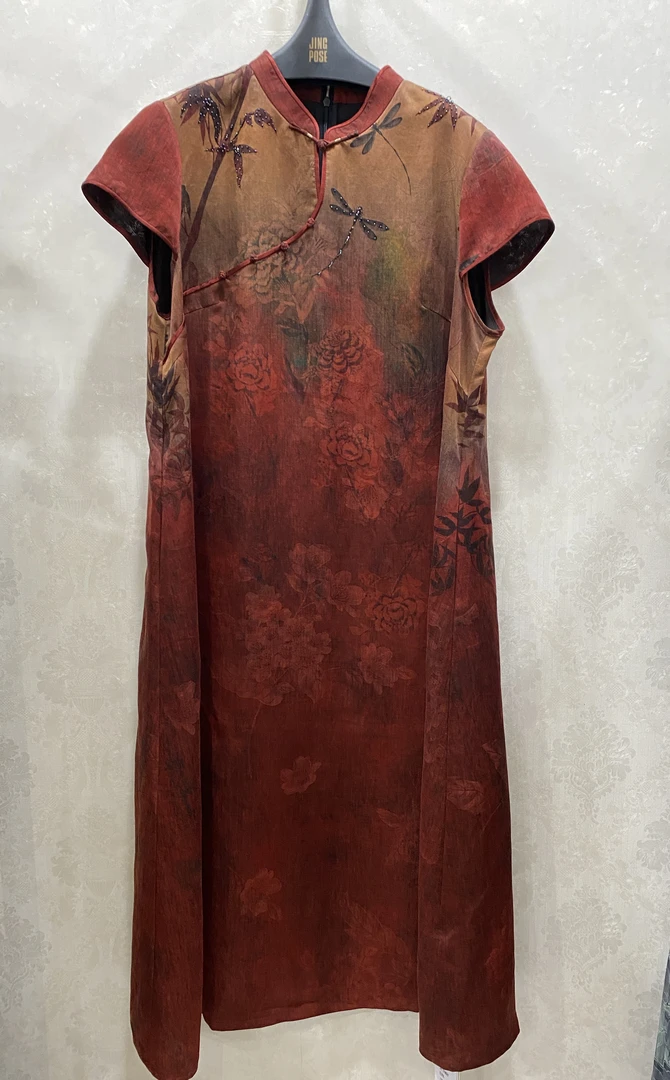 2024夏高端香云纱100%桑蚕丝国风贵妇连衣裙