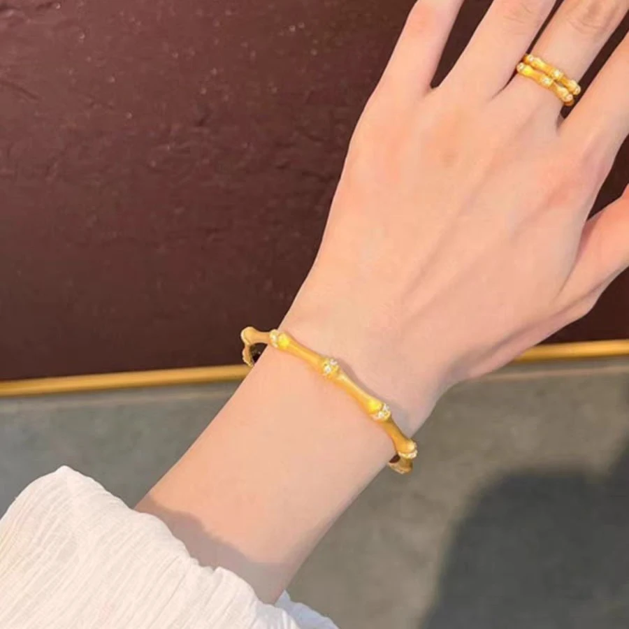 合金珐琅手镯 竹节金色手镯素款手工精致设计感古法手链手镯