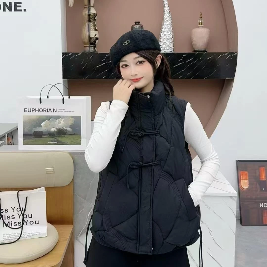 【2403】马甲女短款冬季加厚韩版宽松设计感盘扣马夹外套