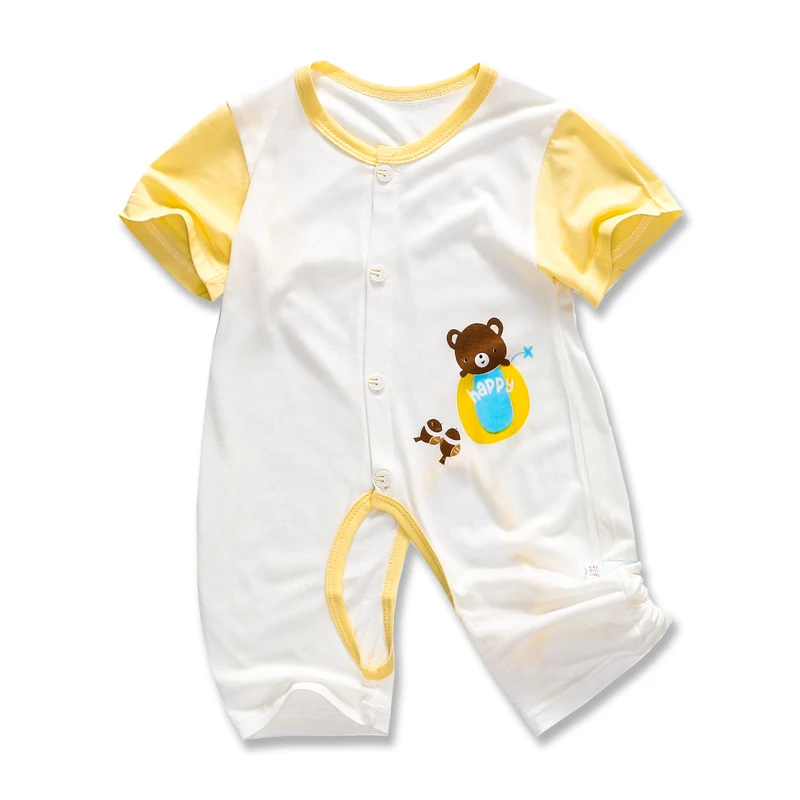 婴儿夏季开档连体衣新生儿纯棉薄款家居服儿童短袖爬服宝宝连身衣