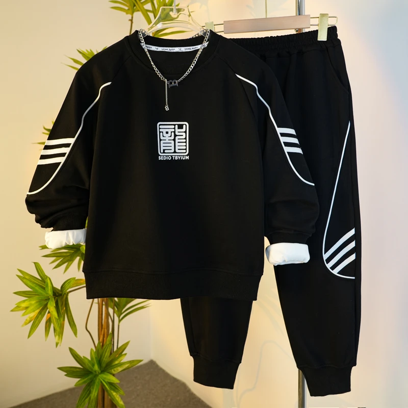 胖男童套装春装加肥加大2024新款胖男孩宽松卫衣两件套大码运动15