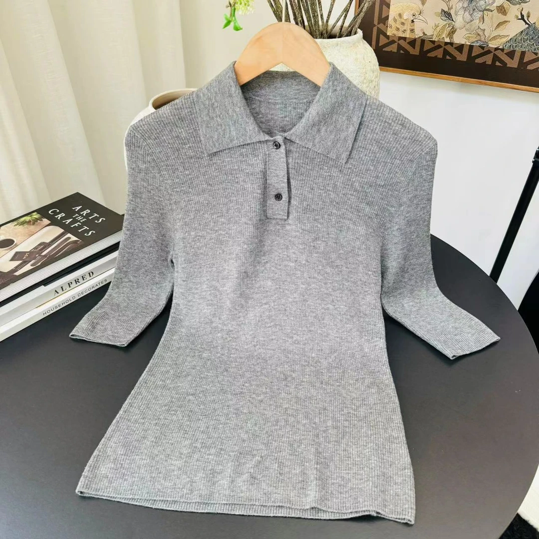 VV&AA   春秋新款时尚百搭休闲修身POLO领短袖弹力毛衣  DJ3207