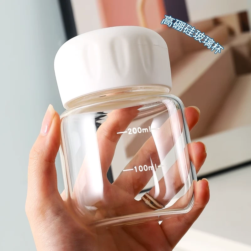 玻璃杯胖胖杯女迷你便携水杯奶茶杯子ins风刻度牛奶咖啡杯豆浆杯