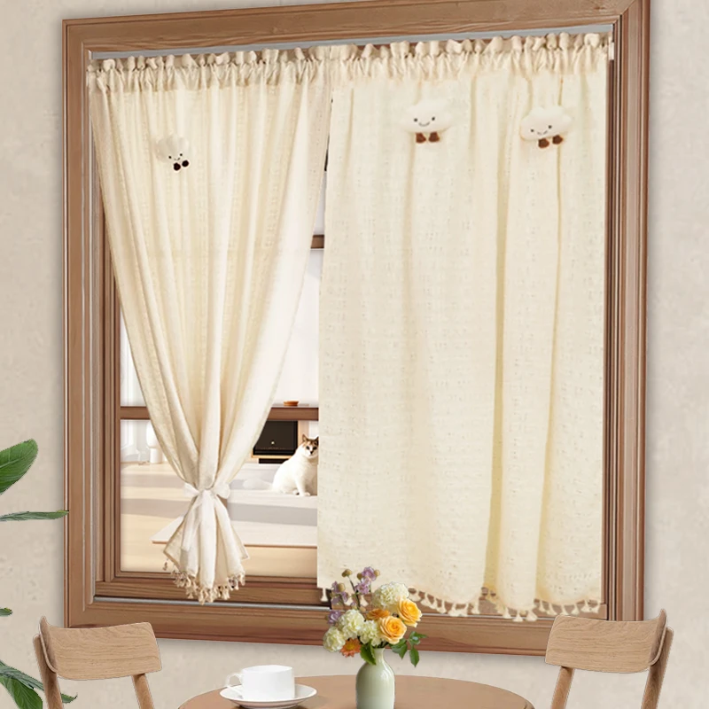 棉麻纱帘透光不透人卧室窗帘2024新款免打孔魔术贴窗纱客厅飘窗