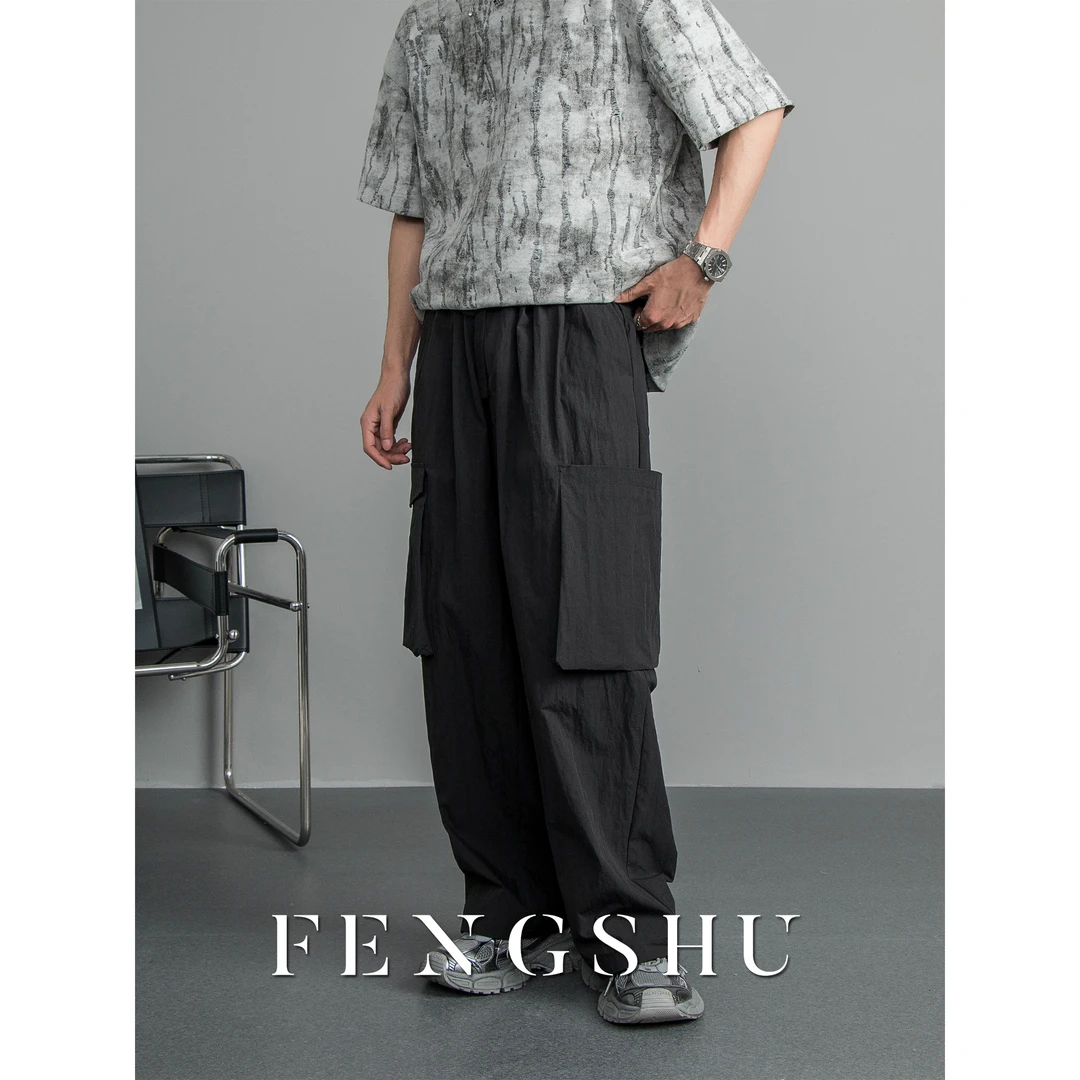 【清仓款】夏季纯色日系工装裤直筒阔腿宽松长裤大口袋速干休闲裤