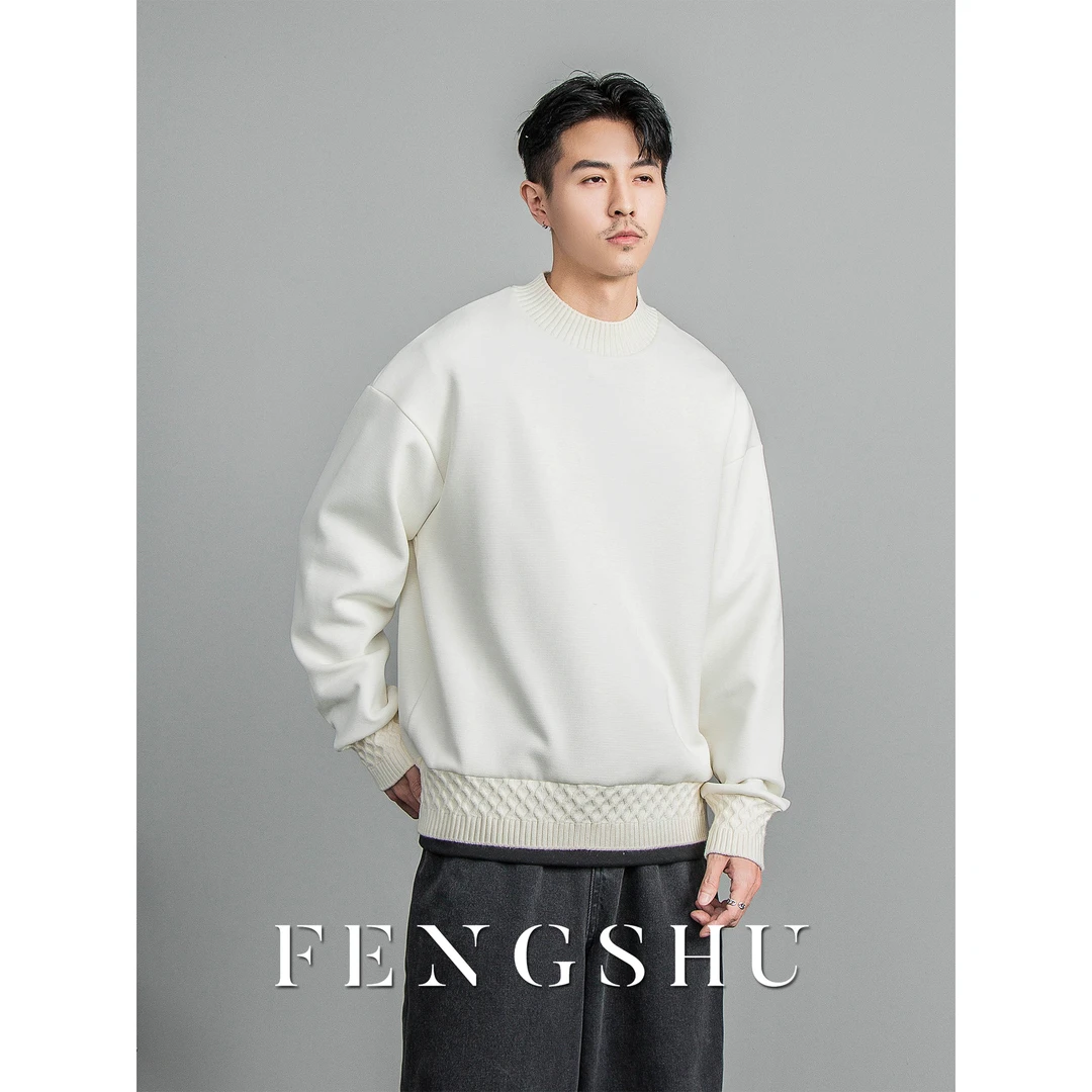 FENGSHU 设计款针织拼接设计套头卫衣男秋季新款时尚个性潮流上衣