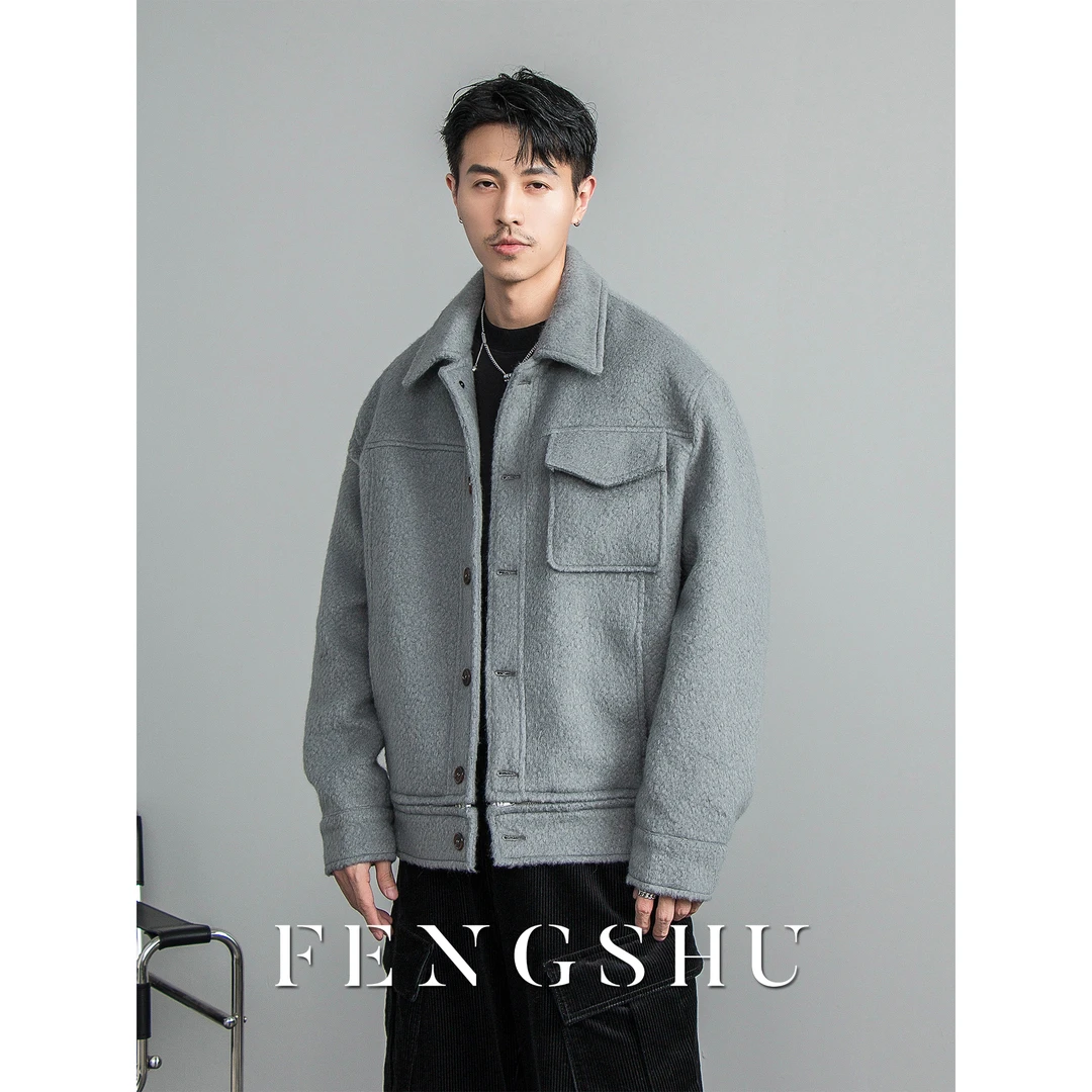 【清仓款】高定双面毛呢外套男2024秋冬季新款潮休闲羊毛呢子夹克潮