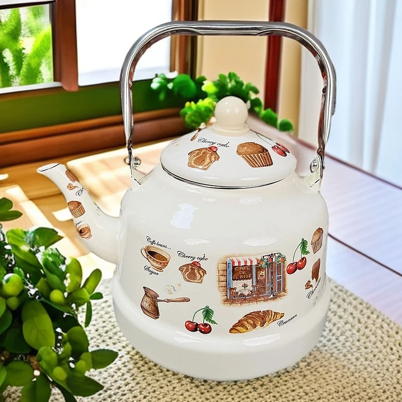 新疆包邮 6L 美式古钟壶 水壶家用复古带盖 高档好看圆形 搪瓷
