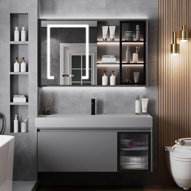 【超大水池】岩石一体浴室柜组合现代简约卫生间洗漱台洗手洗脸盆