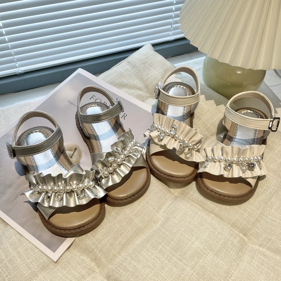 夏季新款时尚韩版露趾鞋女儿童防滑水钻沙滩鞋子软底百搭公主凉鞋