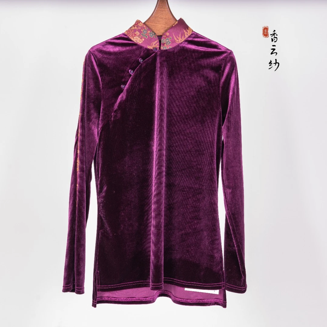 【走心香云纱】打底衫22Z09303长袖时尚上衣中式立领秋冬打底