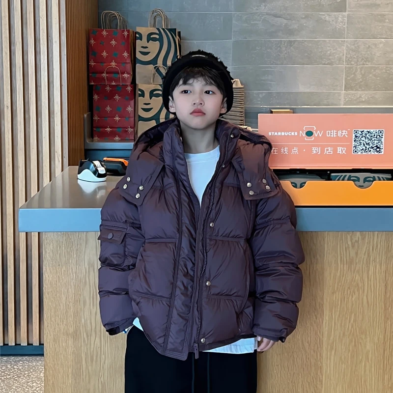 凯文家童装2024年货新款 男童中大童韩版泡芙连帽短款保暖羽绒服