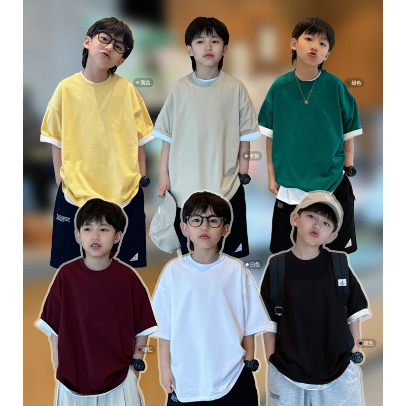 凯文家童装2024夏装新款 男童中大童韩版字母印花图案T恤儿童短袖