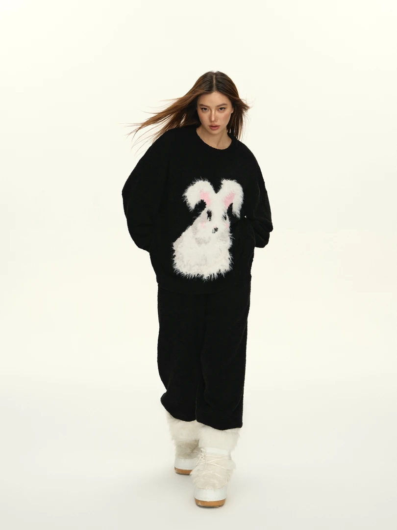 秋冬半边绒软绵绵可外穿潮酷风家居服女套装