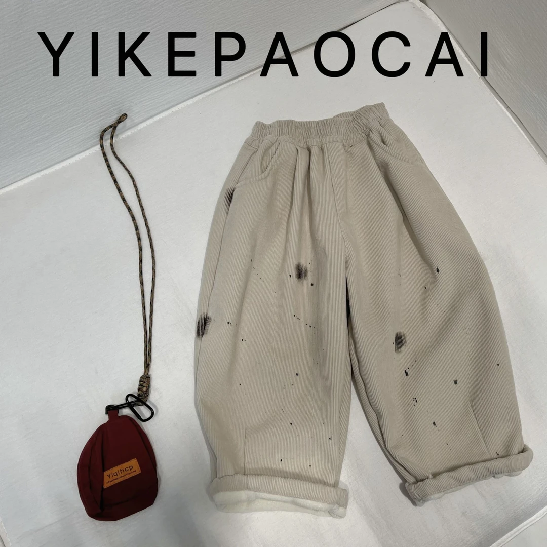 一颗泡菜「童装」8986《冬》泼墨漆点加绒条绒裤