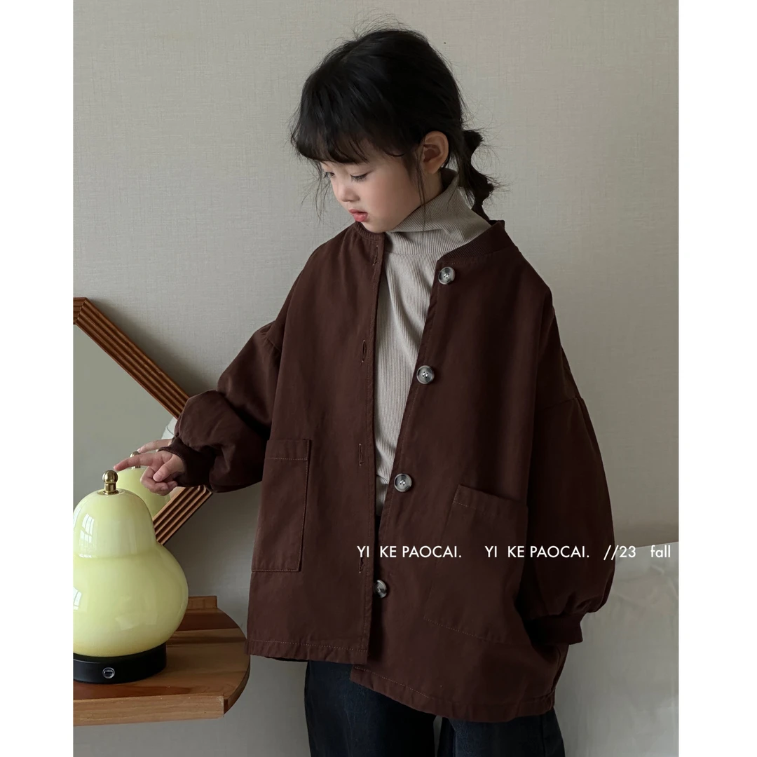 一颗泡菜「童装」23269《秋》棒球领中长款外套