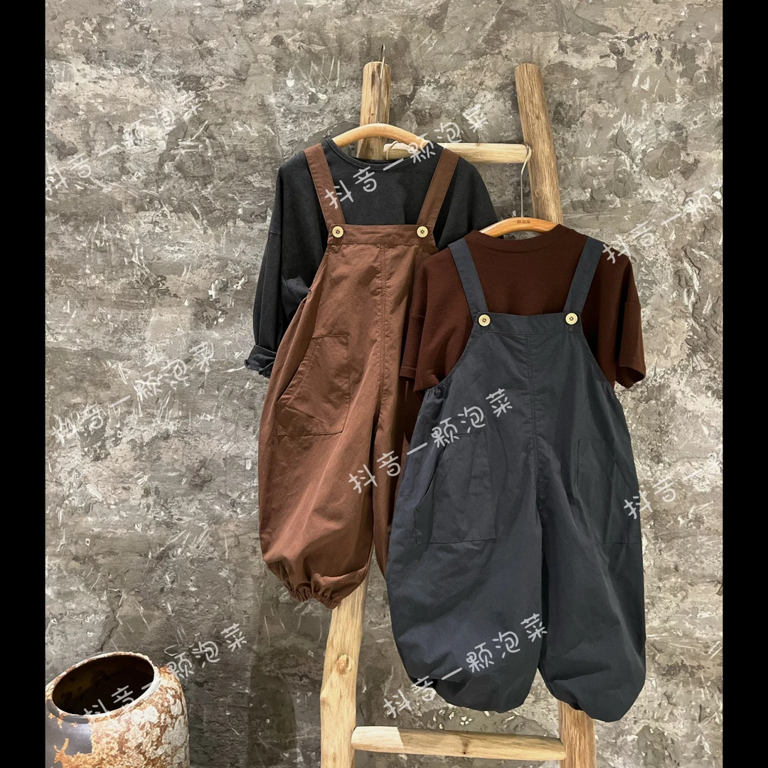 一颗泡菜「童装」2332《春》高货！森系复古灯笼背带裤宽松