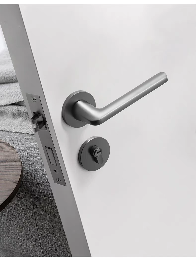 房间灰色把手室内家用门锁分体卧室通用型木门静音磁吸黑色锁具