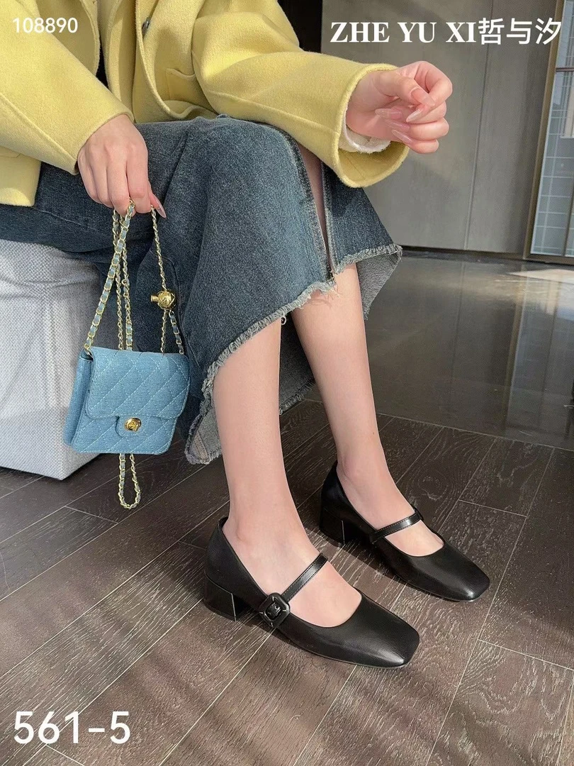 561-5韩系粗跟仙女风玛丽珍鞋新款春季方头百搭中跟一字扣带单A11